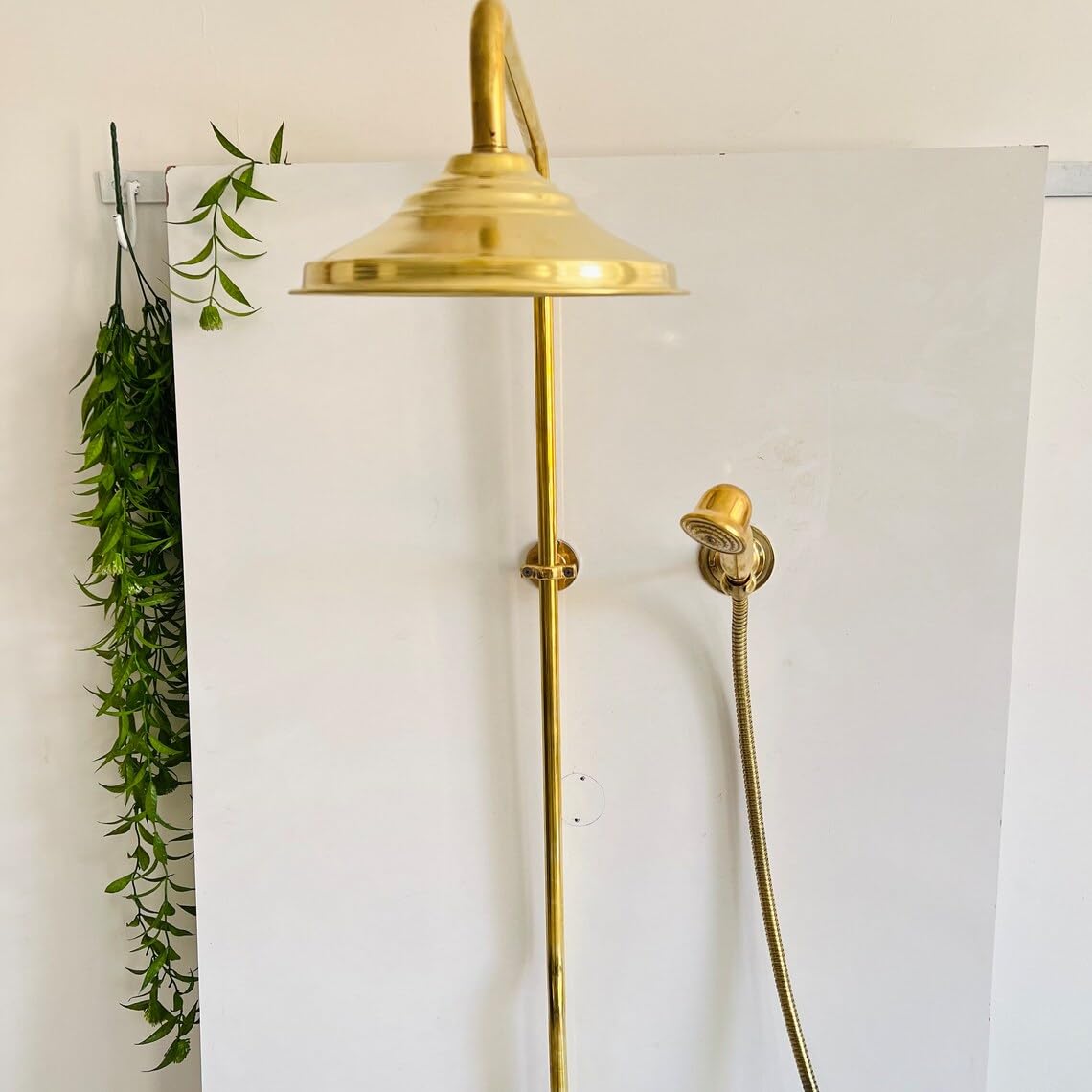 Exposed Pipe Unlacquered Brass Shower System - Profile Angle