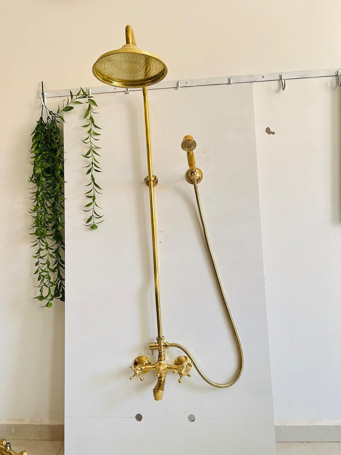 Exposed Pipe Unlacquered Brass Shower System - Dimension Diagram