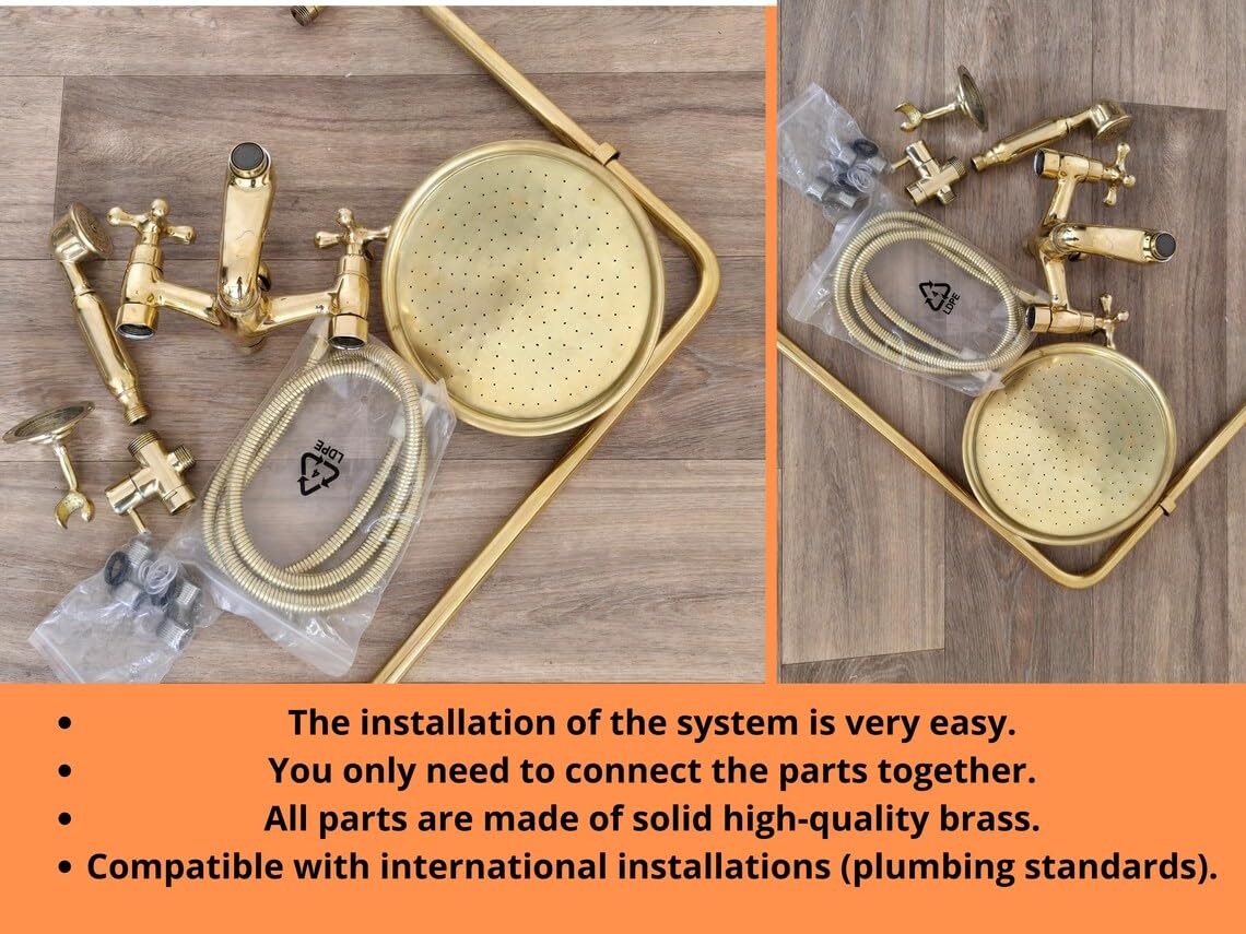 Exposed Pipe Unlacquered Brass Shower System - Packaging & Accessories