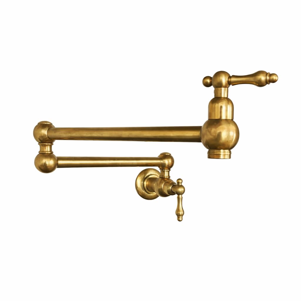 Handcrafted Unlacquered Brass Wall-Mount Pot Filler - Front View