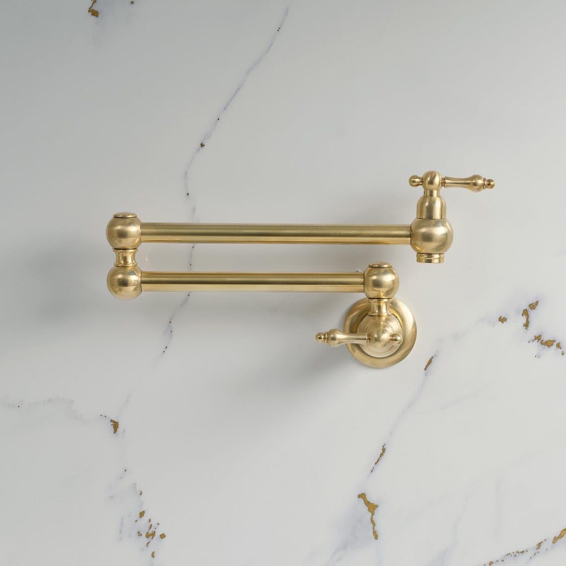 Handcrafted Unlacquered Brass Wall-Mount Pot Filler - Craft Finish