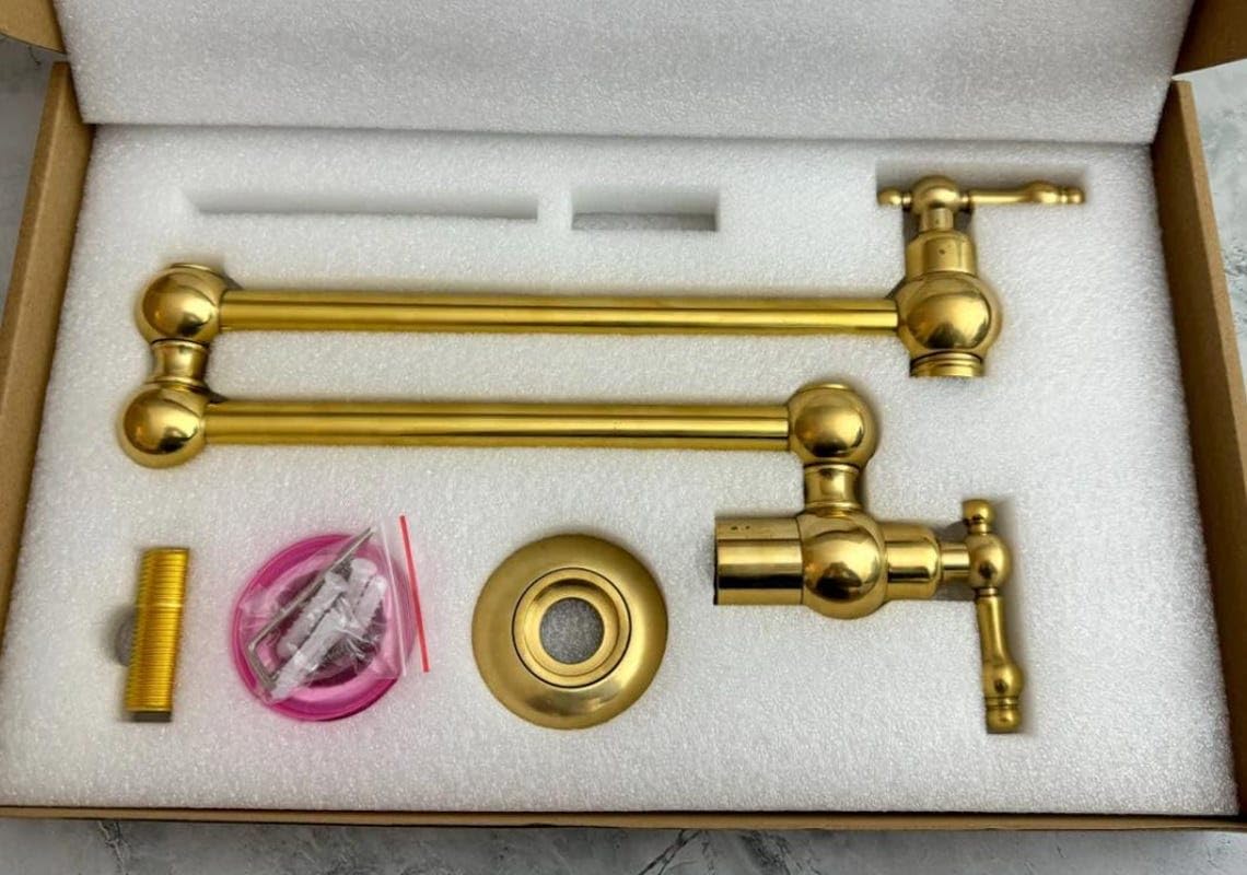 Handcrafted Unlacquered Brass Wall-Mount Pot Filler - Packaging & Accessories