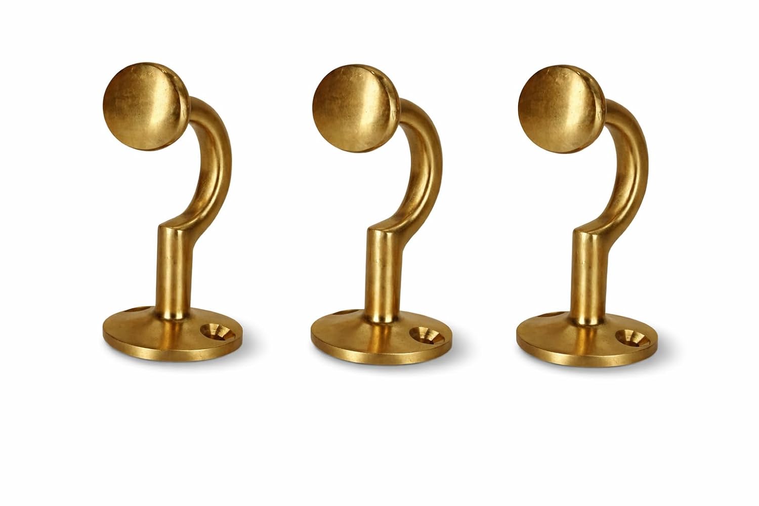 Solid Brass Wall Hooks — Set of 3 (3 - Profile Angle