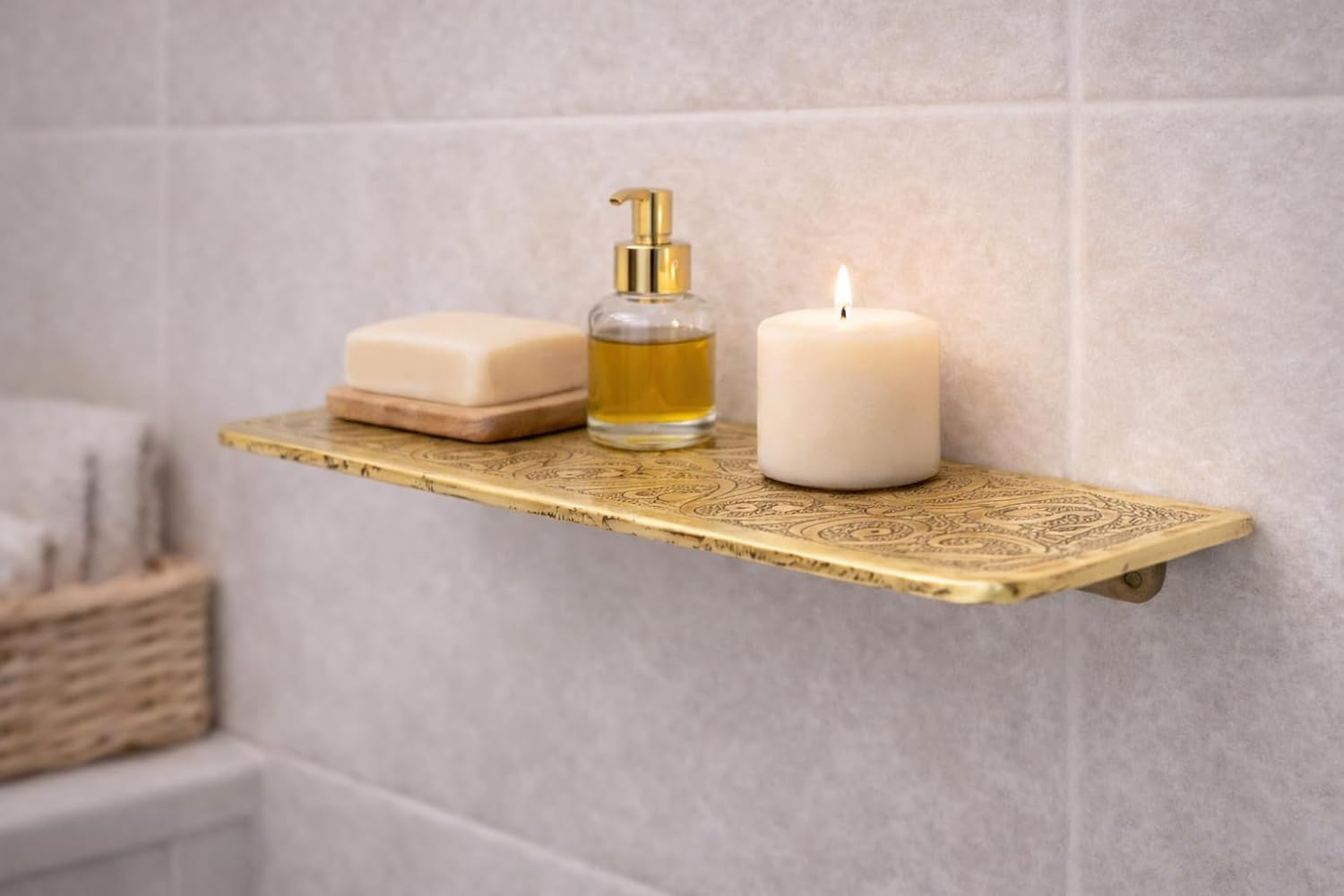 Compact Solid Brass Floating Vanity Soap Shelf - Profile Angle