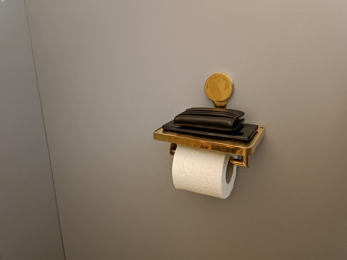 Solid Brass Toilet Paper Holder with Integrated Phone Shelf - Dimension Diagram