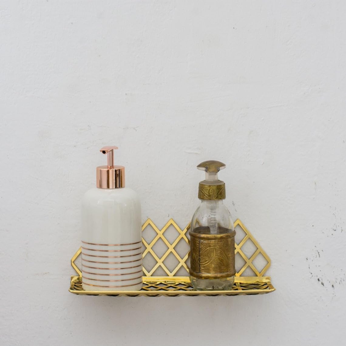 Solid Brass Wall Shower Shelf with Slotted Drainage Grid (12 - Dimension Diagram
