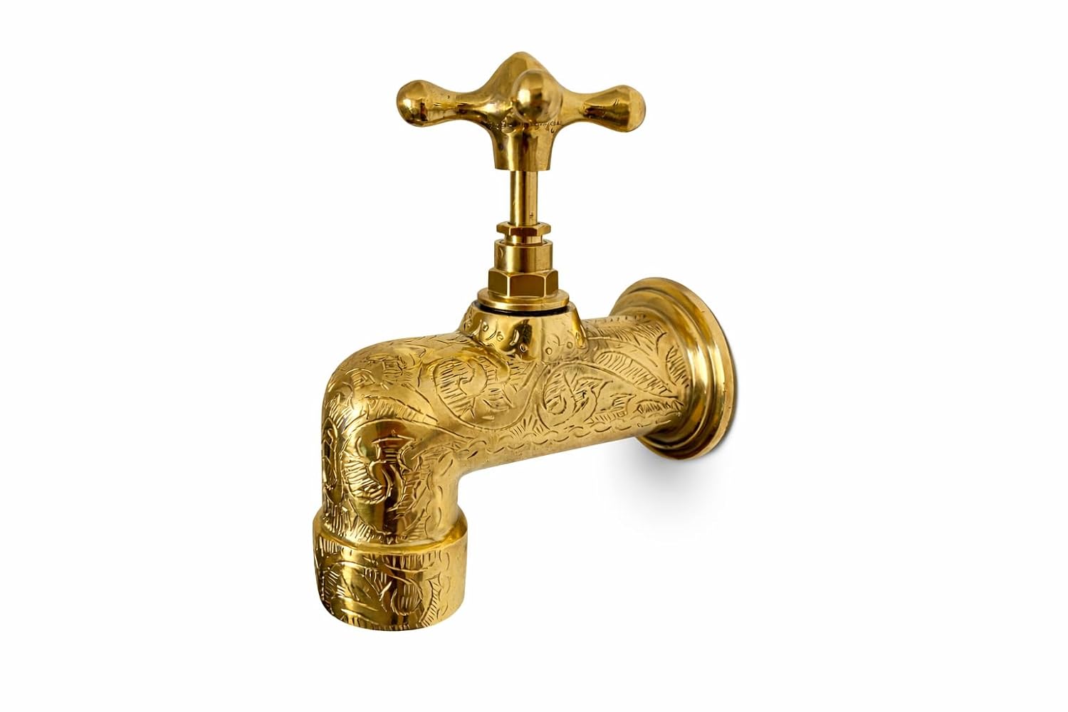 Unlacquered Solid Brass Wall Spigot & Garden Tap - Front View