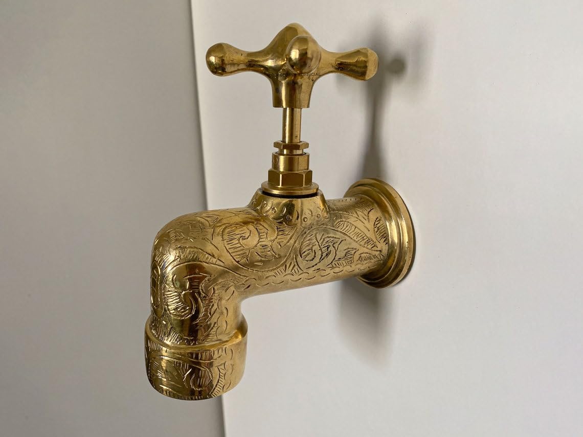 Unlacquered Solid Brass Wall Spigot & Garden Tap - Profile Angle