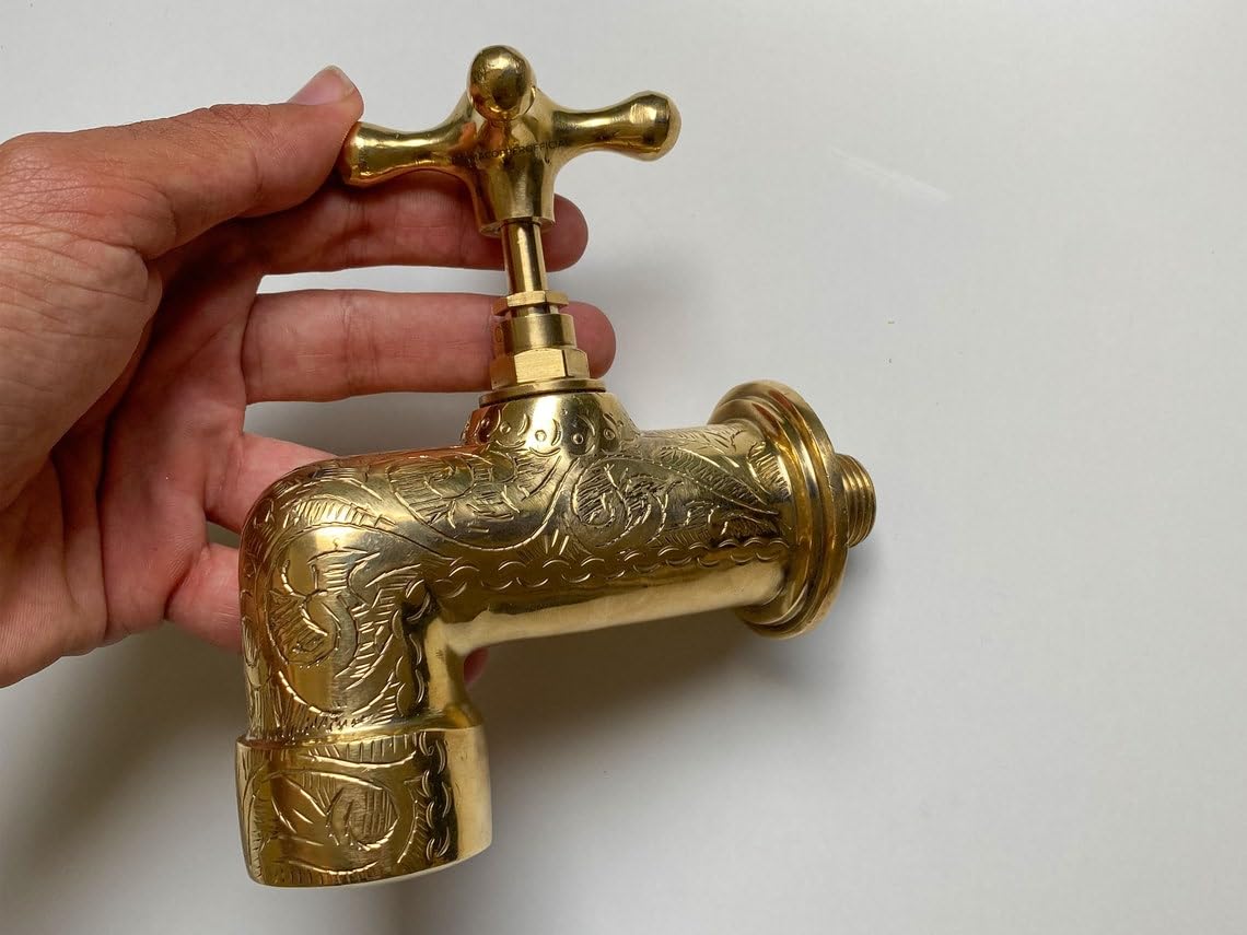 Unlacquered Solid Brass Wall Spigot & Garden Tap - Dimension Diagram