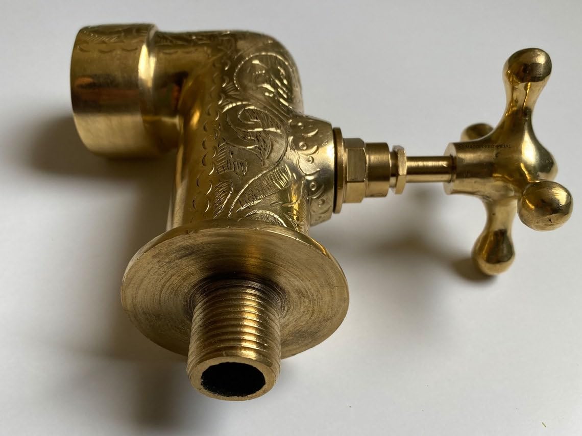 Unlacquered Solid Brass Wall Spigot & Garden Tap - Detail Close-up
