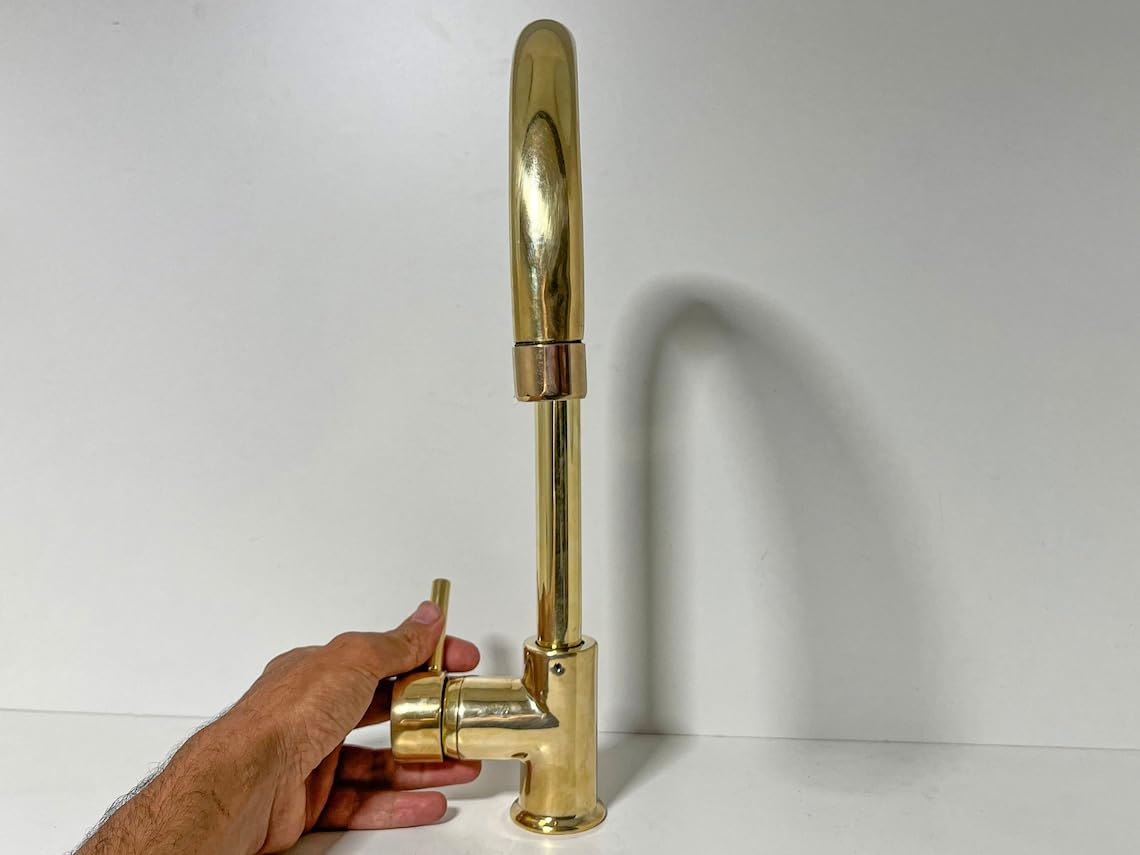 Unlacquered Solid Brass Gooseneck Kitchen Faucet - Dimension Diagram