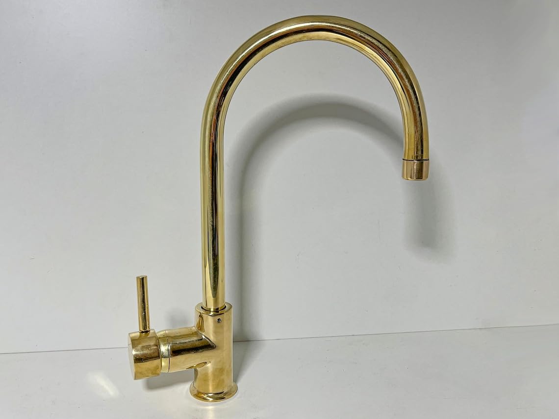 Unlacquered Solid Brass Gooseneck Kitchen Faucet - Installation & Threads
