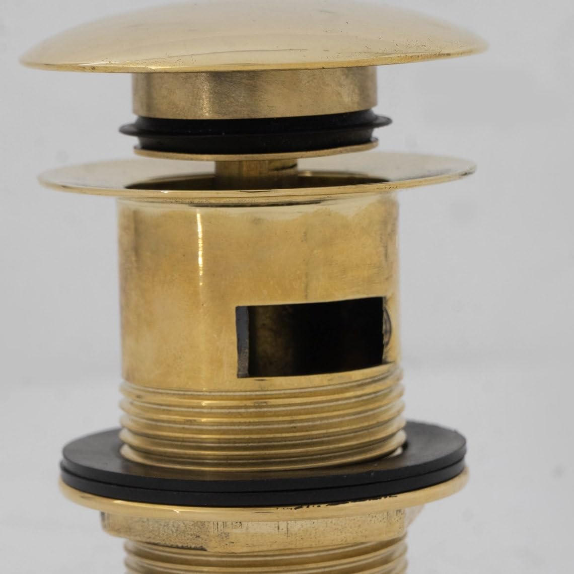 Solid Brass Bathroom Vessel Sink Pop-Up Drain (w/ Overflow) - Detail Close-up