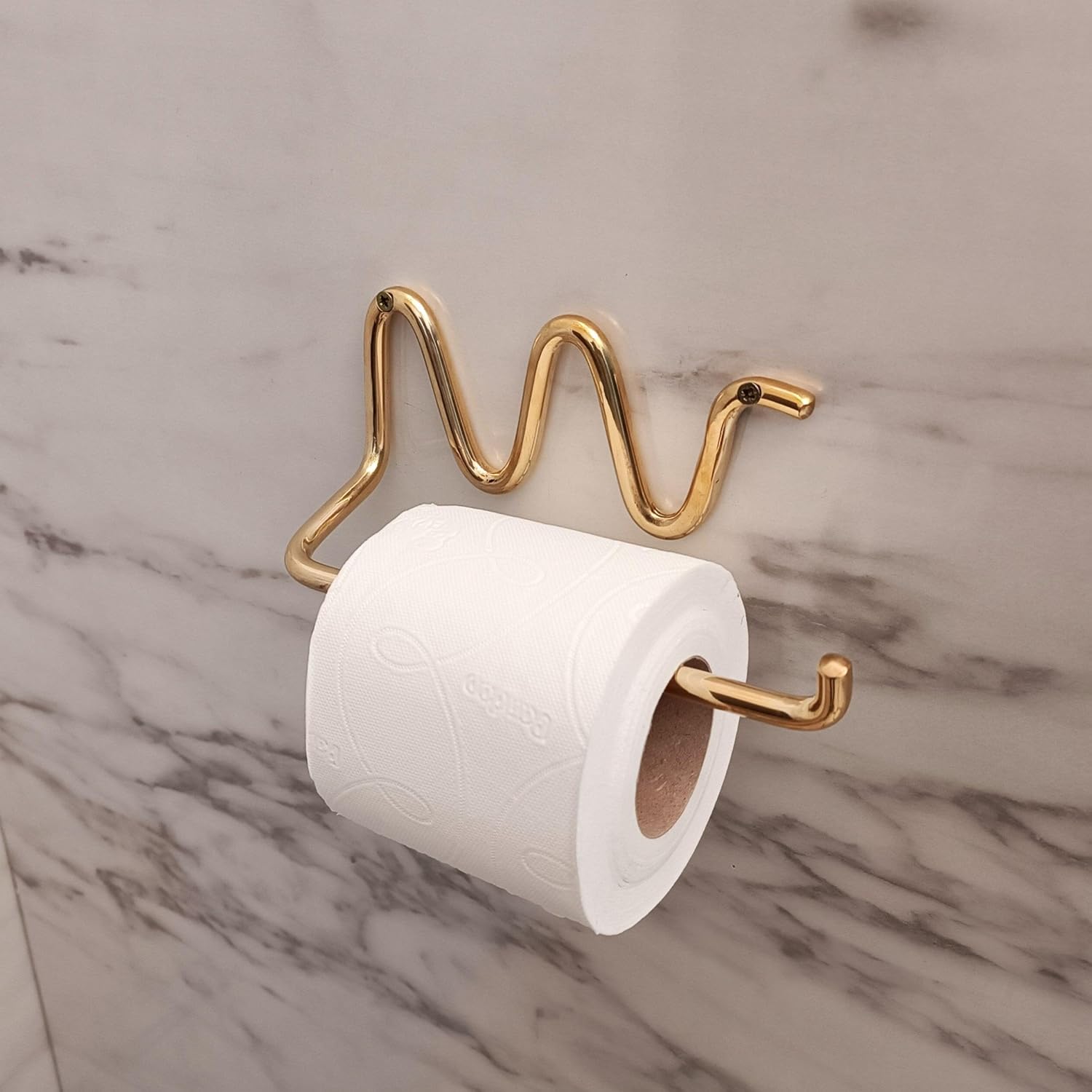 Handmade Wavy Unlacquered Brass Toilet Paper Holder - Profile Angle