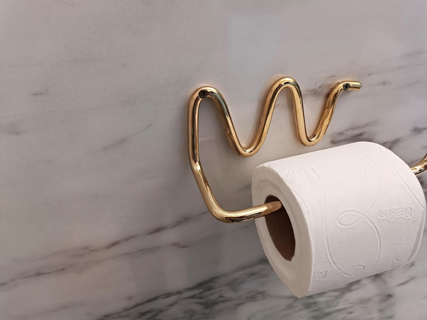 Handmade Wavy Unlacquered Brass Toilet Paper Holder - Detail Close-up