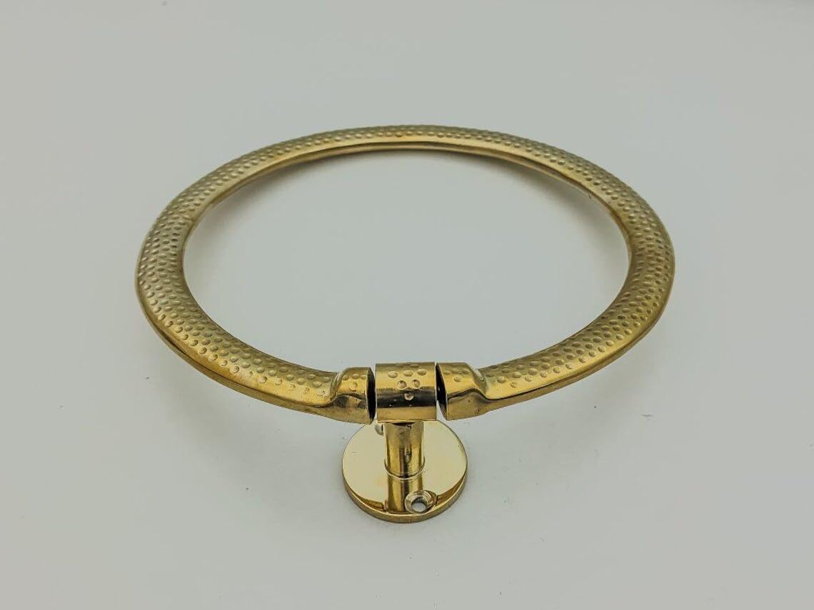 Handcrafted Vintage Brass Towel Ring with Carved Rosette - Dimension Diagram