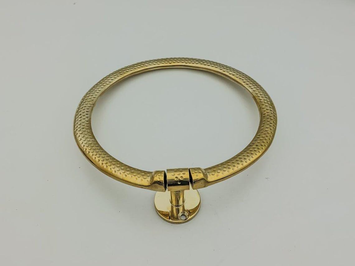 Handcrafted Vintage Brass Towel Ring with Carved Rosette - Installation & Threads