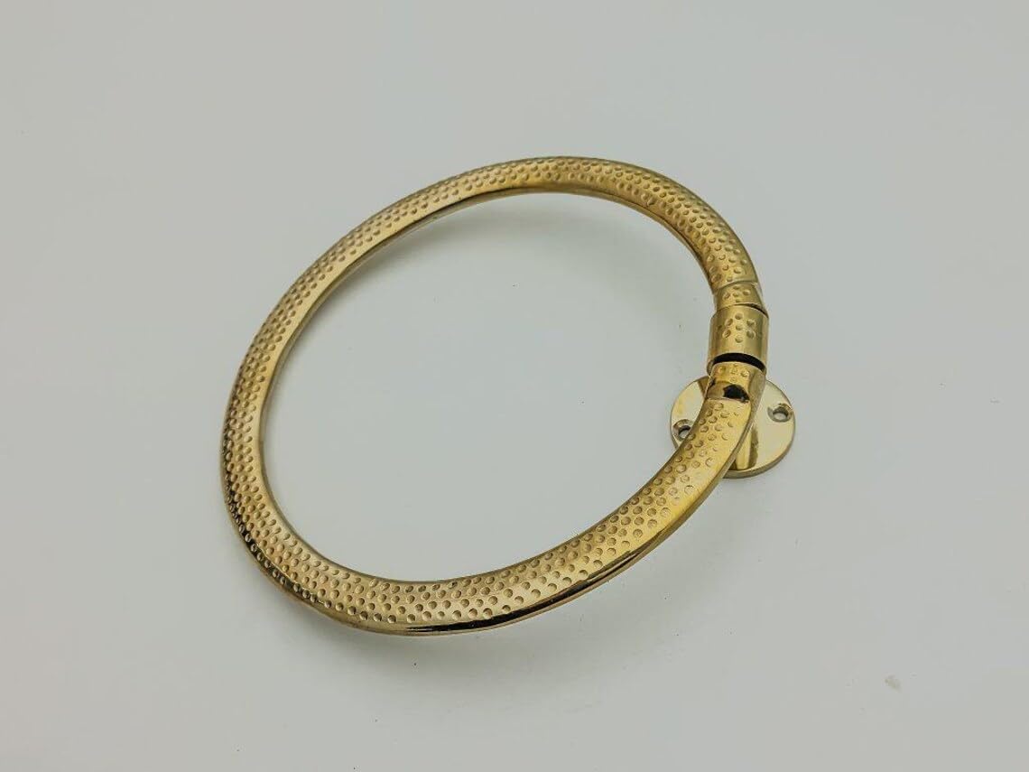 Handcrafted Vintage Brass Towel Ring with Carved Rosette - Detail Close-up