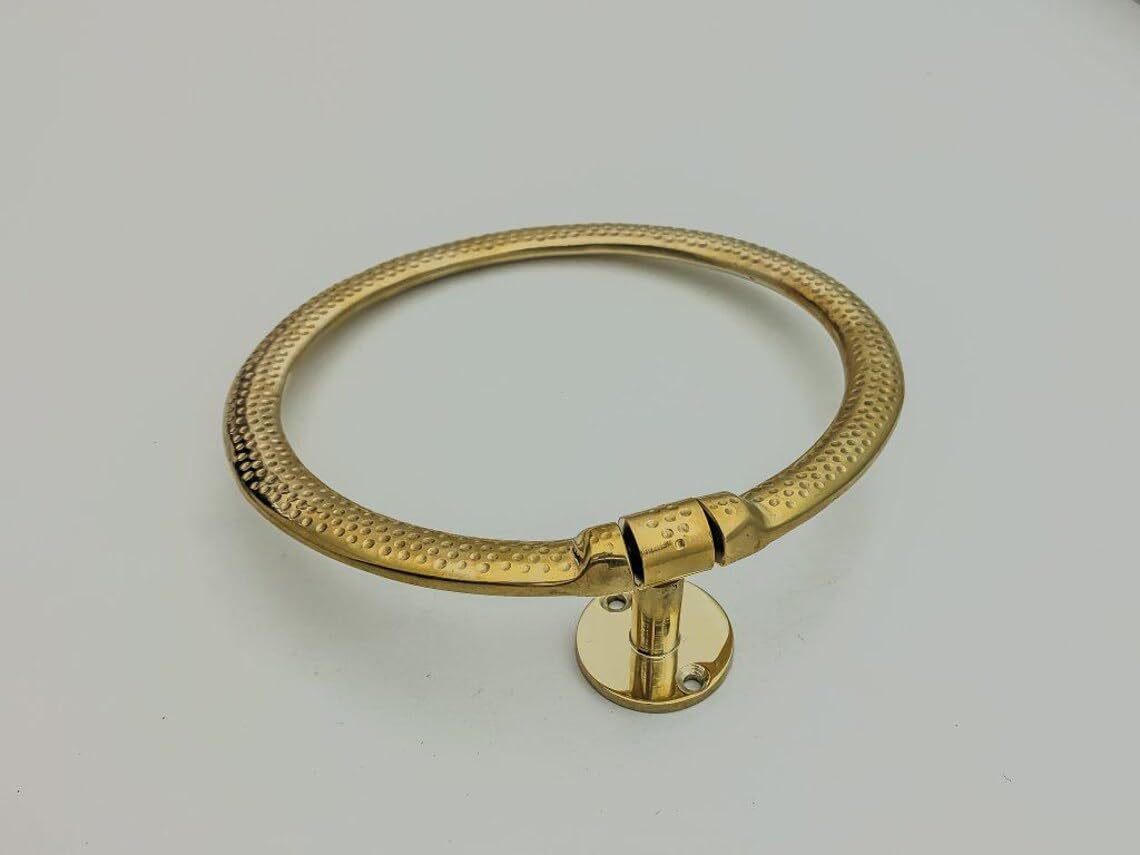 Handcrafted Vintage Brass Towel Ring with Carved Rosette - Craft Finish