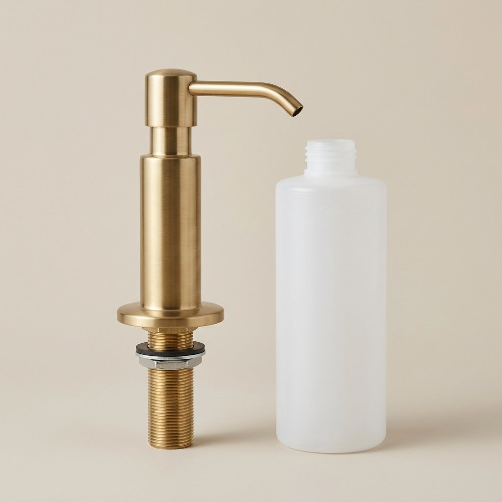 Unlacquered Solid Brass Built-in Soap Dispenser — Studio View with Reservoir